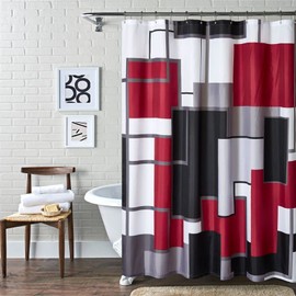 YOSTEV Modern Geometric Shower Curtain Red,RED and Black White Waterproof Shower Curtain Set for Bathroom Restroom with 12 Metal Hooks, 72 x 72 inch