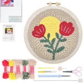 Enkor Punch Needle Kit Adults Beginner,Needle Punch Embroidery Kits Beginners Kids Include Instructions Video, Fabric,Hoop,Yarns,Threader-Flowers Love F1
