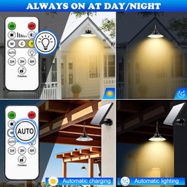 Solar Hanging Lamp, Solar Lights for Outdoor Hanging with Remote Control, 920 lm, 3 Colour Temperatures, Solar Lamp, Outdoor IP65 Waterproof Solar Pendant Lights for Garden, Patio, Balcony, Gazebo