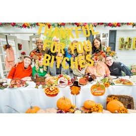 TF Girly Friendsgiving Party Decorations with Hanging Swirls, Gold Glitter Friendsgiving Decorations for Girl Home Office, Friendsgiving Banner, Thanksgiving Decorations for Mantel Fire Place Party