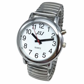 Montre Parlante Analogique avec Alarme Annonce de l'heure et Date en Français pour Aveugle et Les Personnes Malvoyant, Couleur Argent