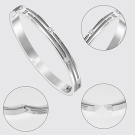 MILAKOO Women's Bangle Stainless Steel Cubic Zirconia Bracelet 6 mm Wide with Clasp Bangle (Silver/Gold/Rose Gold), Stainless Steel