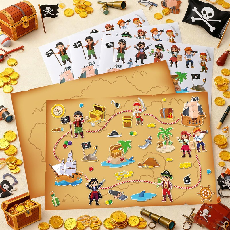 Kosiz 12 Pcs Giant Treasure Island Map Sticker Scenes Include