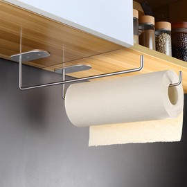 SUNTECH Paper Towel Holder Under Cabinet 2 Packs,12Inch Paper Towel Rack Wall Mount,Self Adhesive or Drilled Paper Towel Holder for Kitchen, Bathroom,Stainless Steel