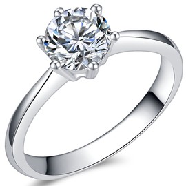 1.0 Carat Classical Stainless Steel Solitaire Engagement Ring (Silver, M)