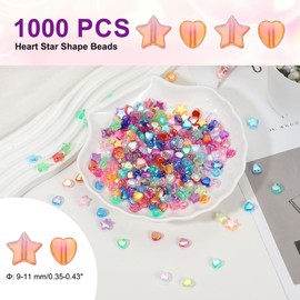 PATIKIL 9-11 mm Acrylic Round Beads, 1000 Pcs Heart Star Shape Bead AB Colors Round Clear Spacer Beads with Hole for Earring Bracelet Necklace Key Chains, Orange