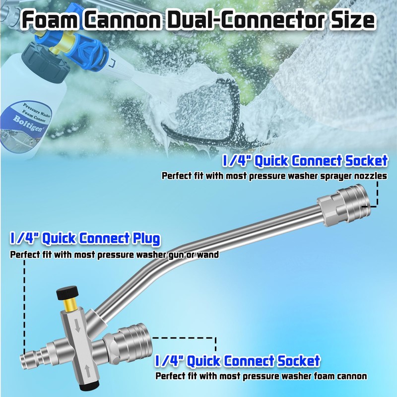 Pressure Washer Foam Cannon with Dual-Connector Tool, Pressure Washer Foam