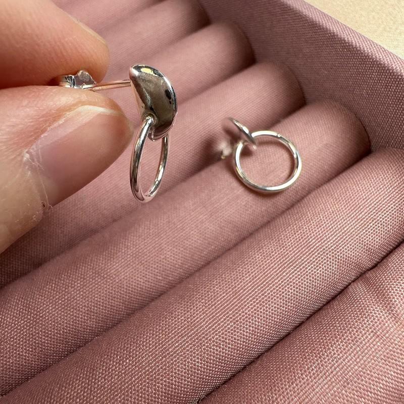 Sterling Silver Circle Nugget Drop Stud Earrings