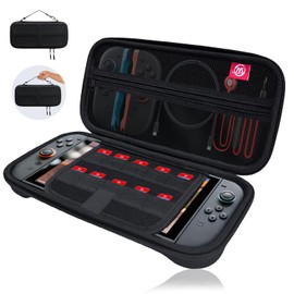 CROWNCAT Switch 2 Case (Soft Storage of up to 10 Pieces x Perfect for Impact Protection! Hard Material x Soft Material x Inner Scratch-Resistant with Strap & Simple Waterproof) Black B