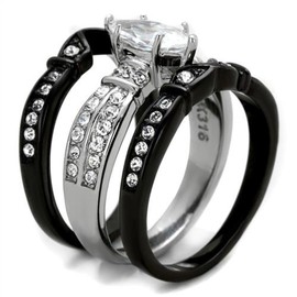 Marimor Jewelry 2.5 Carat Marquise Cut Zirconia Black Stainless Steel Wedding Ring Set Women's Size 7