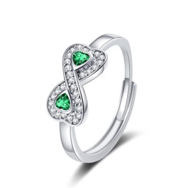 S925 Sterling Silver Ring For Women Infinity Ring Heart Rings With Cubic Zirconia Adjustable Rings Forever Love Thumb Rings For Women Valentines Birthday Jewellery Gifts(Green)