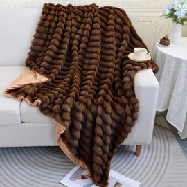 Luxury Faux Chinchilla Fur Throw Blanket, Plush Textured, Soft Decorative Thick Throw for Sofa and Couch,Gift for Women (Brown, Twin (63" x 77"))