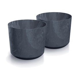 Tymar Flower Pot, Planter, Pack of 2, Plastic Flower Pot, Mat, Round Shape (Diameter 11 cm, (2 Pack), Concrete Anthracite)