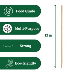 100 Pack 12 inch Bamboo Skewers for BBQ, Appetiser, Fruit, Cocktail, Kabob, Chocolate Fountain, Grilling, Barbecue, Kitchen, Crafting & Party, Natural Wooden Stick — Φ=4mm, Eco-Friendly Wood Sticks