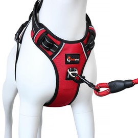 Bossdog No Pull Dog Harness and Lead Set | Anti Pull Dog Harness No Pull For Small, Medium, Large and Puppy Dogs | Features Sturdy Top Handle and Reflective Strips (Extra Large, Red)