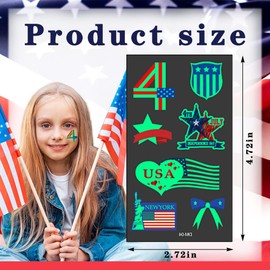 ALIBBON 10 Sheets Glow in the Dark Patriotic Tattoos, 4th of July Temporary Tattoos, American Flag Tattoos, Red White and Blue Party Supplies for Independence Day Labor Day Veterans Day