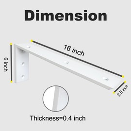 WINKER Countertop Support Bracket 3 Pack Heavy Duty 3/8" Thick Hidden L Shelf Bracket 16" x 6" x 2.5" Metal Corbels for Quartz/Granite/Wood/Concrete/Laminate Countertops, White
