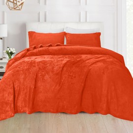 Elegant Comfort Luxuriously Soft 4-Piece Velvet Plush Flannel Sheet Set - Premium Quality - Cozy Warm, Anti-Static, Non Pilling Fuzzy Velvet Flannel Fleece Deep Pocket Sheet Set - Queen, Orange