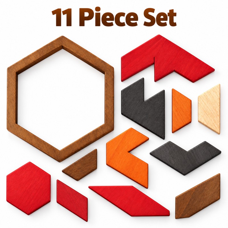 Hexagonal Wooden Puzzle for Brain Teasing – 11-Piece Logic Challenge