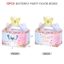 VGOODALL 12PCS Butterfly Party Favor Boxes, Goodie Gable Treat Box Paper Candy Containers for Birthday Baby Shower Wedding Party