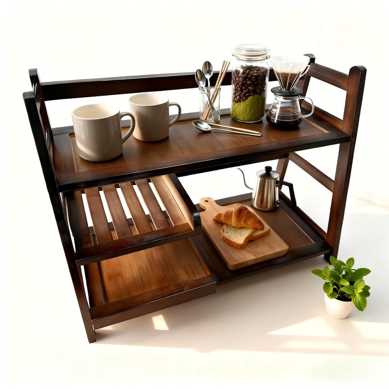 Lnncdsc 3 Tier Bamboo Matcha Station, coffee station organizer Shelf