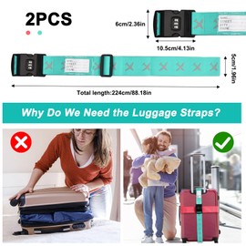 Pack of 2 Suitcase Strap, Suitcase Strap with Suitcase Tag, Bag Strap with Combination Lock, Luminous Luggage Strap, Adjustable Suitcase Strap, Shoulder Strap, Adjustable Shoulder Strap, Bag Strap,