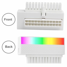 YEZriler 24 Pin 90 Degree Adapter, ATX 24 Pin Male to Female Right Angle ARGB Rainbow Power Connector for Computer Motherboard White