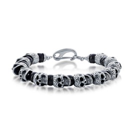 Men’s Skull Design with Genuine Onyx Beads 8.5” Bracelet | Stainless-Steel Jewelry for Men