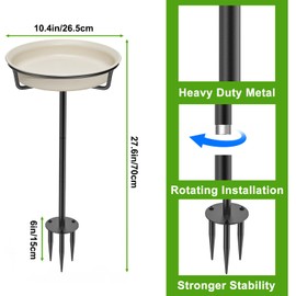VeyFolzin.st Bird Baths for Outdoors, Detachable Birdbaths for The Garden Clearance, Heavy Duty Freestanding Bird Baths, Bird Bath Bowl Spa & Birdfeeder with Metal Stake Stand (White)