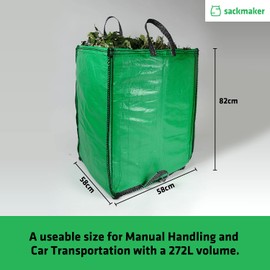 Jumbo Green Garden Waste Bag with Handles - 272 Litre Reusable and Foldable Heavy Duty Green Waste Sack - Storage, Camping, Rubbish