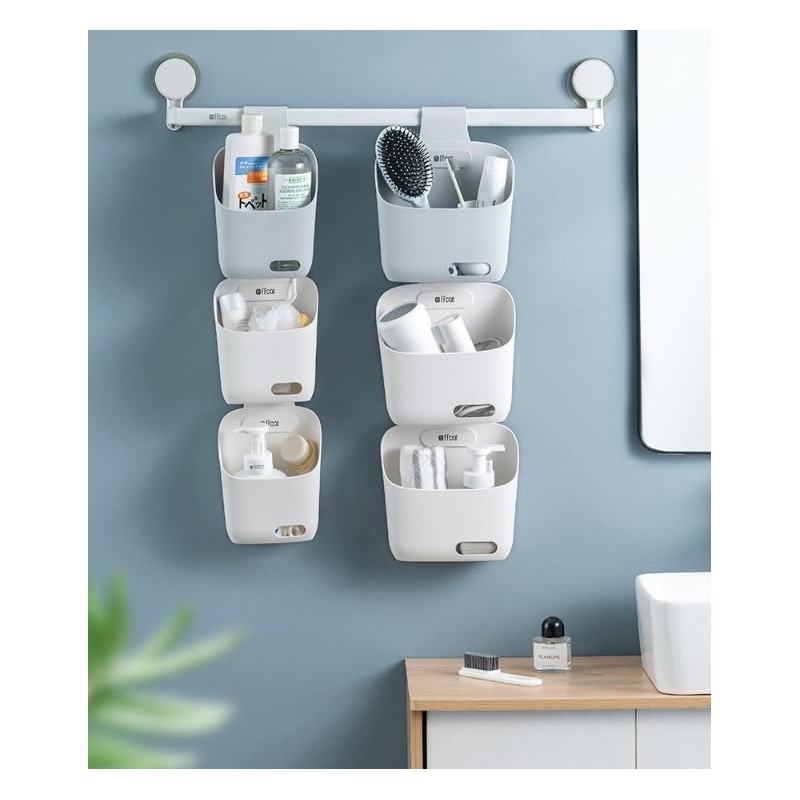 Space-saving plastic hanging basket for kitchen, bathroom, multipurpose room, closet