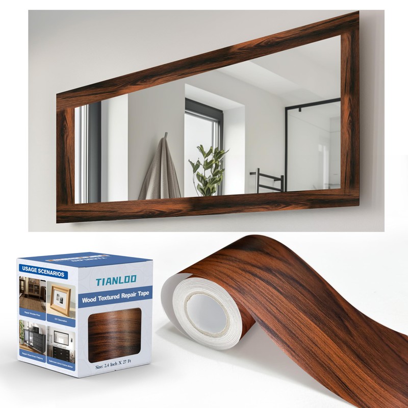TIANLDD 27 FT Wood Grain Wallpaper Border, Removable Waterproof Mirror