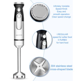Amateys Immersion Blender Handheld,700W Hand Mixer Infinitely Variable Speeds,Multi-function Stainless Steel Stick Electric Kitchen Smoothie Blender with Detachable Whisk, Milk Frother,for Soup Puree
