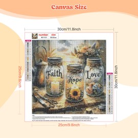 EOBROMD DIY 5D Faith,Hope,Love Wishing Bottle Diamond Art Painting for Adults Beginner, Full Round Drill Sparkling Diamond Painting Picture, Diamond Art Craft Kits for Adults Home Wall Decor 30x30cm