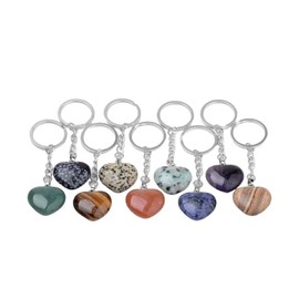 DanLingJewelry 10 Stück zufällige Herz-Edelstein-Charms, Schlüsselanhänger, Herzform, Stein-Schlüsselanhänger für DIY, Handtasche, Geldbörse, Rucksack, Zubehör, Schmuck, Geschenke, bunt