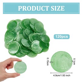 OLYCRAFT Pack of 120 Green Flat Round Shell Pieces 5 cm Natural Shells with 2 Holes Natural Capiz Shell Pendant for Shell Wind Chimes Curtains Lampshades Crafts