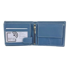 BUFFALO HILL L&B Collection 2339 Real Leather Men's Wallet Landscape Format I with RFID Protection I Wallet Large with Coin Compartment I 7 Card Slots I Wallet for Men I Wallet Wallet, blue, Modern
