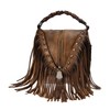 ZLYC Women's Leather Bamboo Hand Strap Featured Fringe Bohemian Tassel