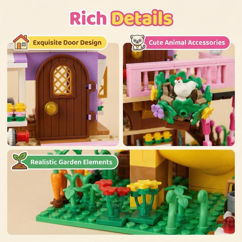 Aigidusansu Pink Tree House Building Set, 685 Pcs Forest House