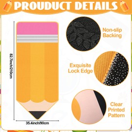 7x3 ft Pencil Classroom Rug Yellow Classroom Carpet Back to School Pencil Playroom Decor Soft Floor Mat Non Slip Cushions for First Day End of The Year Teacher Party Gift School Learning Playing Areas