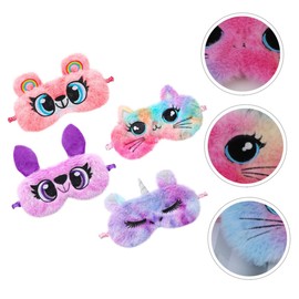 TOVINANNA 4Pcs Furry Cartoon Eye Masks for Plush Sleep Blindfolds with Adorable Animal Designs Soft Cover for Sleeping for Travel and Naps