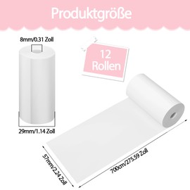 12 Rolls of Thermal Paper, 57 mm x 29 mm x 7 m, Thermal Paper, Children's Camera, Refill Printing Paper for Children, Instant Cameras, Mobile Mini Photo Printer