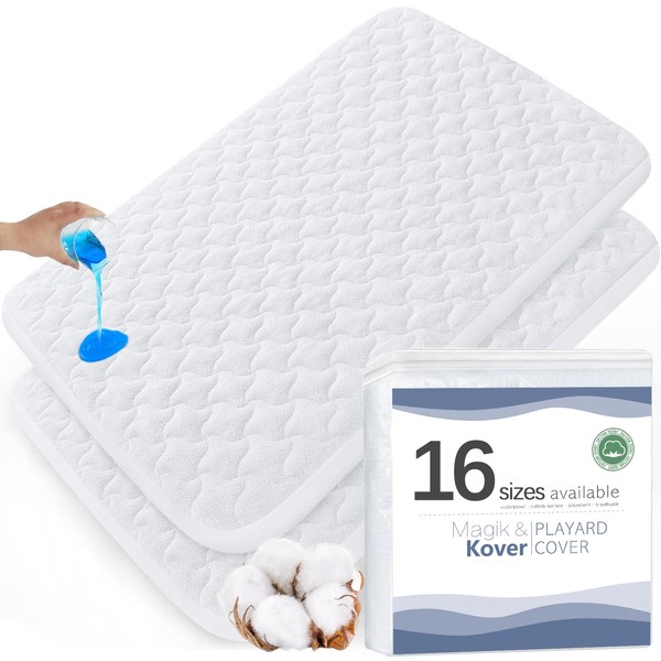 2 Pack Travel Crib Mattress Pad Protector 24" x 42", Fit for Guava Lotus, Babybjorn, Dream On Me, UNiPLAY Travel Crib, Waterproof Travel Crib Mattress Cover Sheets, Quilted Cotton Terry Surface