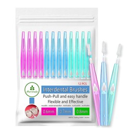 MoriVeda® NP-Vital Interdental Brushes Mix (0.6 mm, 0.7 mm, 0.8 mm) - Interdental Brushes Developed with Dental Laboratories - Push-Pull Function - Pack of 12