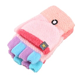 Kids Glove Magic Convertible Flip Top Gloves Winter Warm Knitted Mittens Fingerless Glove for Baby Boy Girl 3-7 Years (pink)