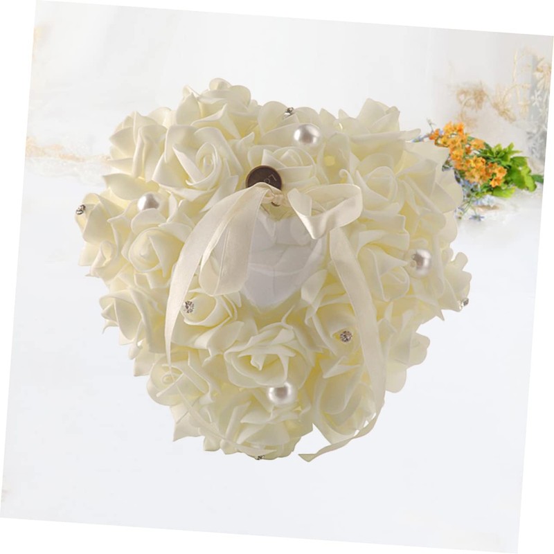 jojofuny Elegant Heart Shape Ring Pillow Wedding Holder Reusable for