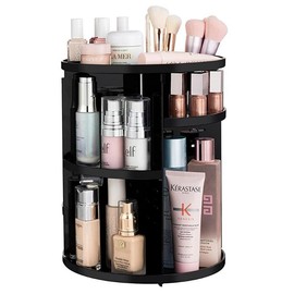 360° Rotating Makeup Organizer Skincare Organizers Adjustable Cosmetic Storage Spinning Holder Carousel Large Capacity Revolving Perfume Organizer Racks for Vanity - Color: Black