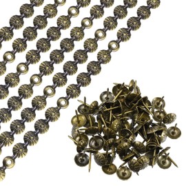 sourcing map 6Pcs Upholstery Tacks Strips, 1Meter Flower Decorative Nail Trims for Sofa Headboard Chair Furniture with Upholstery Nails (11mm Bronze)