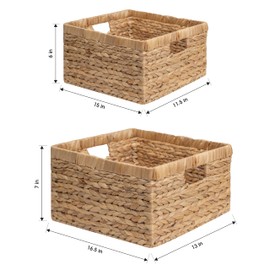 02 Pack Jumbo and Large, Storage Wicker Basket, Baskets for Home and Kitchen Storage, Water Hyacinth with Built-in Wooden Handles