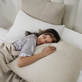 PHF 100% Cotton Waffle Weave Euro Shams 26" x 26", 2 Pack Elegant Home Decorative Euro Throw Pillow Covers for Bed Couch Sofa, Dark Khaki